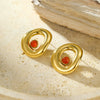 Wholesale Women's Vintage Geometric Stainless Steel Electroplating Irregular Round Hollow Inlaid Natural Stone Earrings