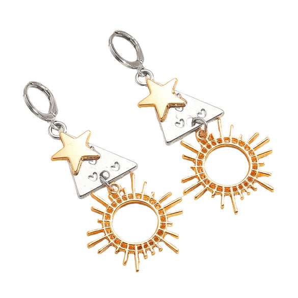 Wholesale Women's Vintage Geometric Zinc Alloy Electroplated Earrings With Sun And Star Design