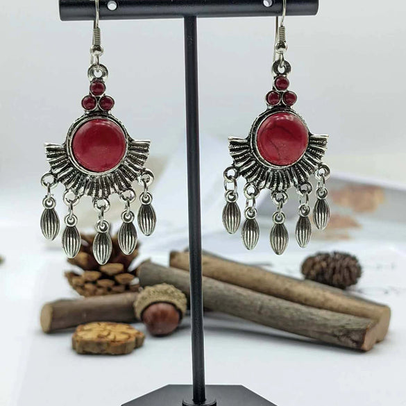 Wholesale Women's Vintage Geometric Zinc Alloy Electroplating Tassel Turquoise Earrings