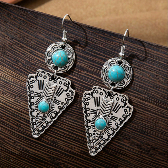 Wholesale Women's Vintage Geometric Zinc Alloy Electroplating Tassel Turquoise Earrings