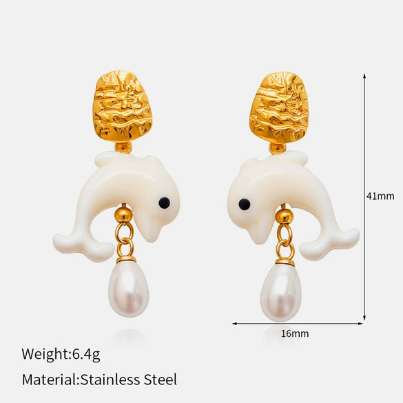 Wholesale Women's Vintage Gold Plated Animal Zodiac Pearl Stud Earrings