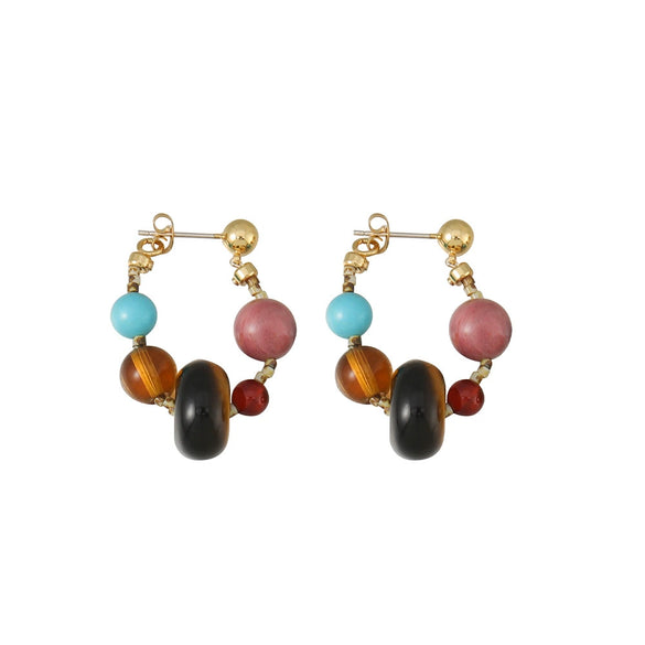Wholesale Women's Vintage Handmade Geometric Tiger Eye Stone Red Agate Optimized Blue Pine Copper Earrings