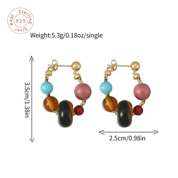 Wholesale Women's Vintage Handmade Geometric Tiger Eye Stone Red Agate Optimized Blue Pine Copper Earrings