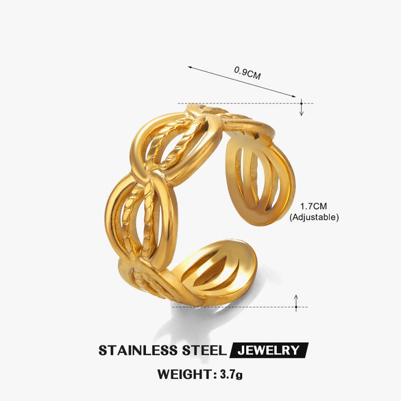Wholesale Women's Vintage Hip Hop Stainless Steel Geometric Round Ring 18K Gold Plated