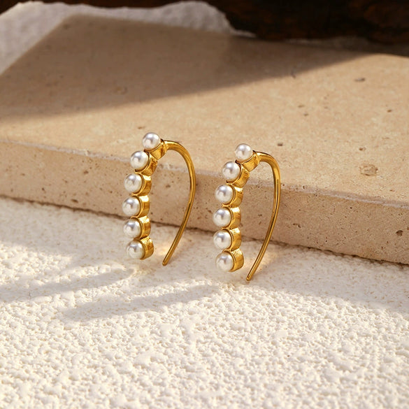 Wholesale Women's Vintage Imitation Pearl Earrings Retro Style Titanium Steel 18K Goldplated Ear Jewelry