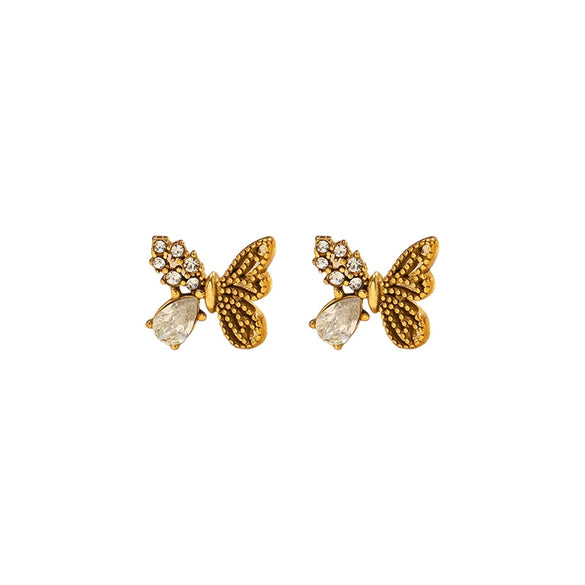 Wholesale Women's Vintage Imitation Pearl Earrings Retro Style Titanium Steel 18K Goldplated Ear Jewelry