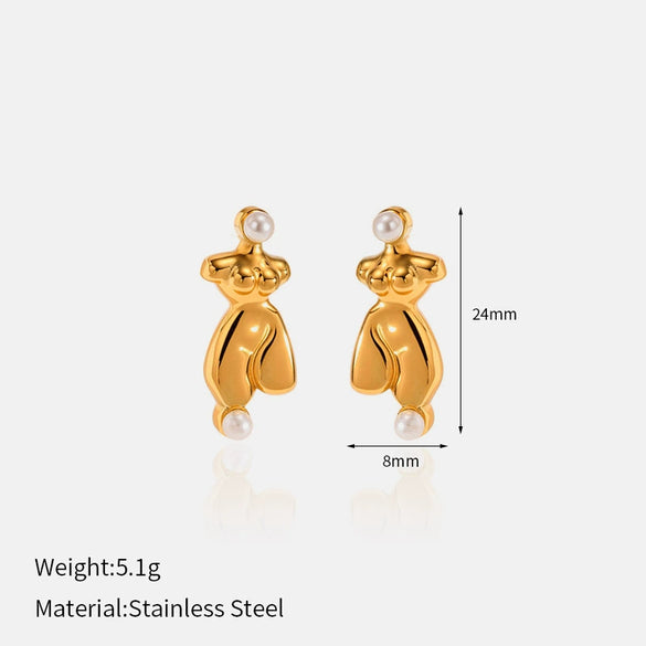 Wholesale Women's Vintage Imitation Pearl Earrings Retro Style Titanium Steel 18K Goldplated Ear Jewelry