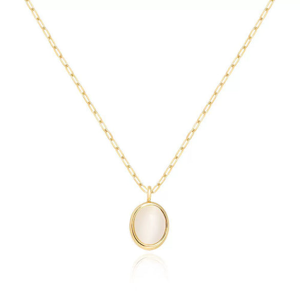 Wholesale Women's Vintage Literary Geometric Oval Stainless Steel Jewelry Necklace With White Stone Pendant And Electroplating Design