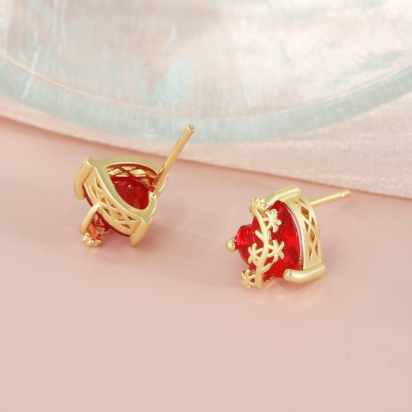 Wholesale Women's Vintage Loveshaped Copper Real Gold Plated Earrings