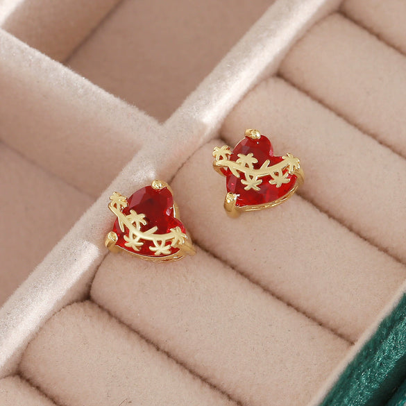 Wholesale Women's Vintage Loveshaped Copper Real Gold Plated Earrings