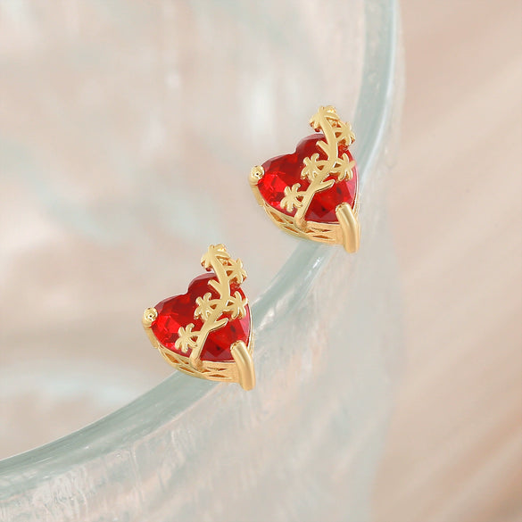 Wholesale Women's Vintage Loveshaped Copper Real Gold Plated Earrings