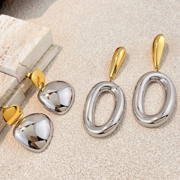Wholesale Women's Vintage Minimalist Geometric Stainless Steel Goldplated Earrings