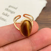 Wholesale Women's Vintage Natural Geometric Copper Tiger Eye Stone Opening Ring With Electroplating