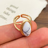 Wholesale Women's Vintage Natural Geometric Copper Tiger Eye Stone Opening Ring With Electroplating