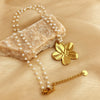 Wholesale Women's Vintage Natural Geometric Stainless Steel 18K Gold Plated Flower Pearl Tassel Earrings