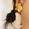 Wholesale Women's Vintage Natural Geometric Stainless Steel 18K Gold Plated Flower Pearl Tassel Earrings