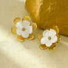 Wholesale Women's Vintage Natural Style Hollow Flower Design Stainless Steel 18K Electroplated Earrings