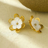 Wholesale Women's Vintage Natural Style Hollow Flower Design Stainless Steel 18K Electroplated Earrings