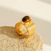 Wholesale Women's Vintage Natural Tiger Eye Stainless Steel Geometric Open Ring With Electroplating
