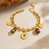 Wholesale Women's Vintage Oval Geometric Star Pattern Tiger Eye Stone Leopard Print Stainless Steel Goldplated Bracelet