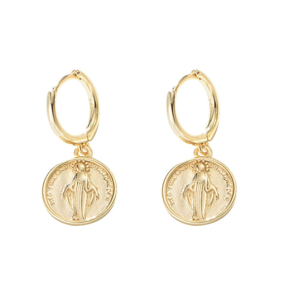 Wholesale Women's Vintage Personality Religious Geometric 925 Sterling Silver Electroplated Coin Hanging Pagoda Earrings