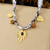 Wholesale Women's Vintage Plants And Flowers Pattern Stainless Steel Electroplated Leaf Heart Necklace And Bracelet Set