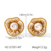 Wholesale Women's Vintage Retro Geometric Hollow Flower Stainless Steel Electroplated Tiger Eye Stone Pearl Earrings