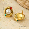 Wholesale Women's Vintage Round Twist Wrapped Earrings With Pearl Natural Stone Stainless Steel 18K Electroplated