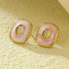 Wholesale Women's Vintage Square Titanium Steel And Stainless Steel Earrings With Natural Stone Inlaid And Electroplated