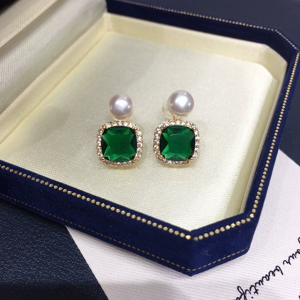 Wholesale Women's Vintage Square Zircon And Natural Freshwater Pearl Earrings With Alloy Inlay