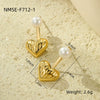 Wholesale Women's Vintage Stainless Steel Heart Earrings With Pearls Electroplated