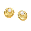 Wholesale Women's Vintage Stainless Steel Inlaid Pearl Irregular Round Earrings With Electroplating