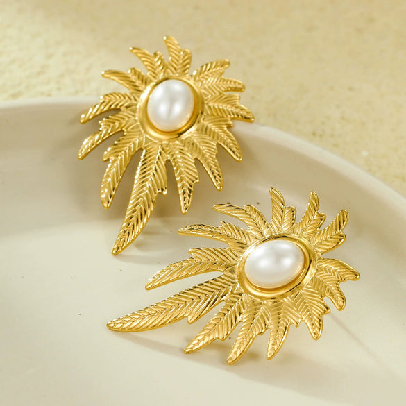 Wholesale Women's Vintage Stainless Steel Irregular Leaf Flowers Electroplated Earrings