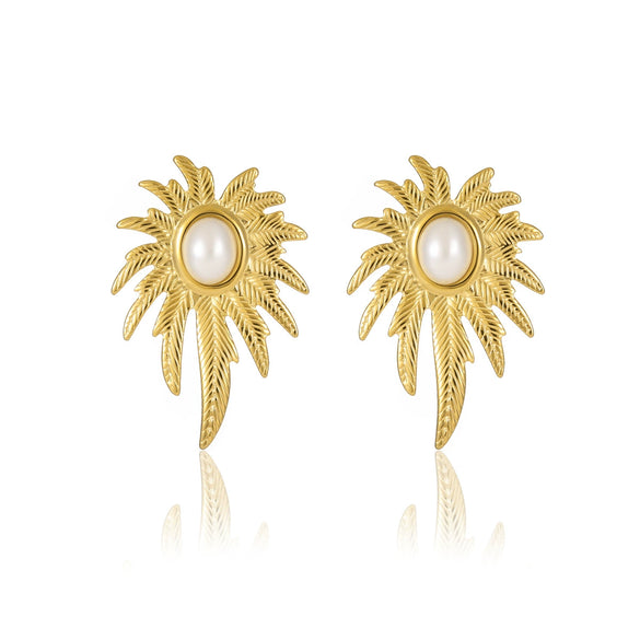 Wholesale Women's Vintage Stainless Steel Irregular Leaf Flowers Electroplated Earrings