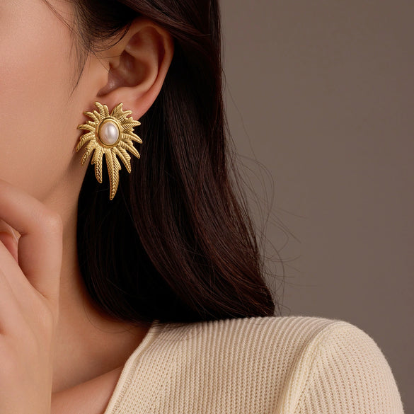 Wholesale Women's Vintage Stainless Steel Irregular Leaf Flowers Electroplated Earrings