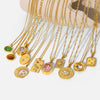 Wholesale Women's Vintage Stainless Steel Necklace With Natural Stone Pendant And Zircon Geometric Style Electroplated