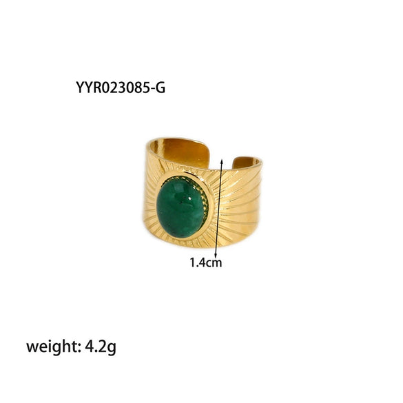 Wholesale Women's Vintage Stainless Steel Open Ring With Natural Stone And Vacuum Real Gold Electroplating In Pvd Furnace Geometric Design