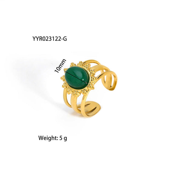 Wholesale Women's Vintage Stainless Steel Open Ring With Natural Stone And Vacuum Real Gold Electroplating In Pvd Furnace Geometric Design