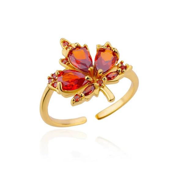 Wholesale Women's Vintage Style Copper Leaf Microinlaid Zircon Electroplated Ring