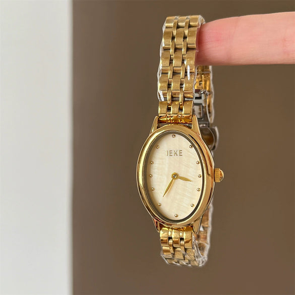 Wholesale Women's Vintage Style Oval Motherofpearl Dial Steel Band Watch With Alloy Case And Stainless Steel Buckle