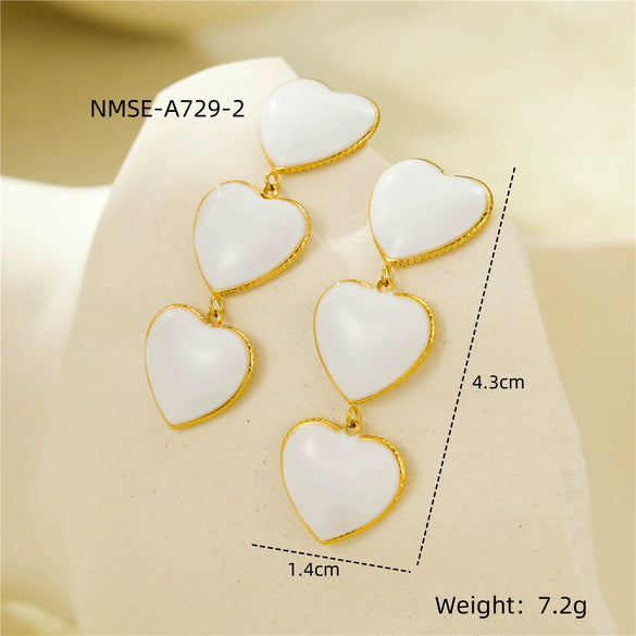 Wholesale Women's Vintage Style Stainless Steel Love Oil Drop Tassel Peach Heart Earrings 18K Gold Plated
