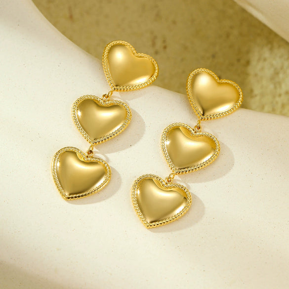 Wholesale Women's Vintage Style Threelayer Edge Love Tassel Earrings 18K Goldplated Stainless Steel Electroplated