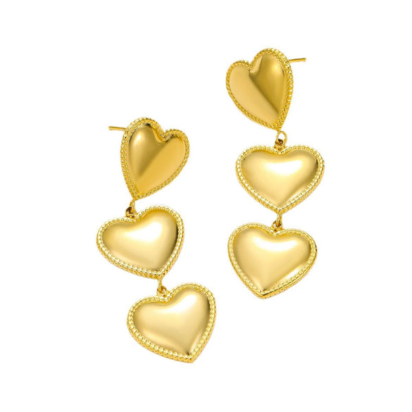 Wholesale Women's Vintage Style Threelayer Edge Love Tassel Earrings 18K Goldplated Stainless Steel Electroplated
