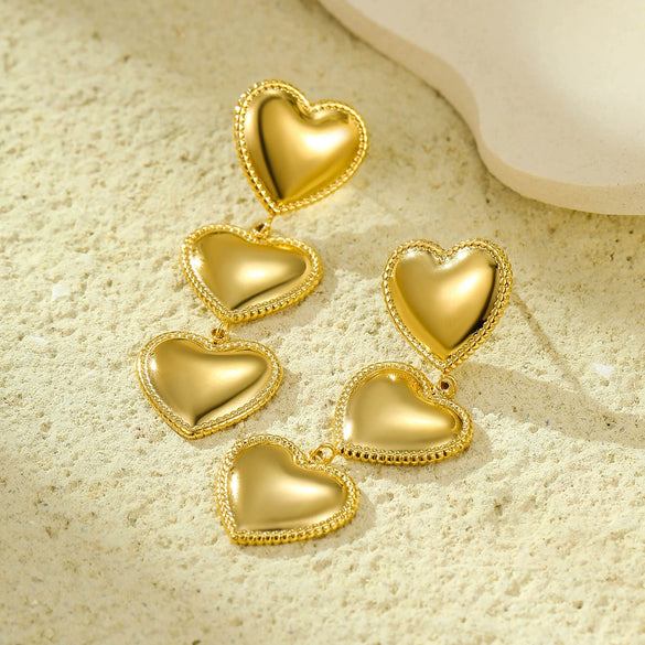 Wholesale Women's Vintage Style Threelayer Edge Love Tassel Earrings 18K Goldplated Stainless Steel Electroplated