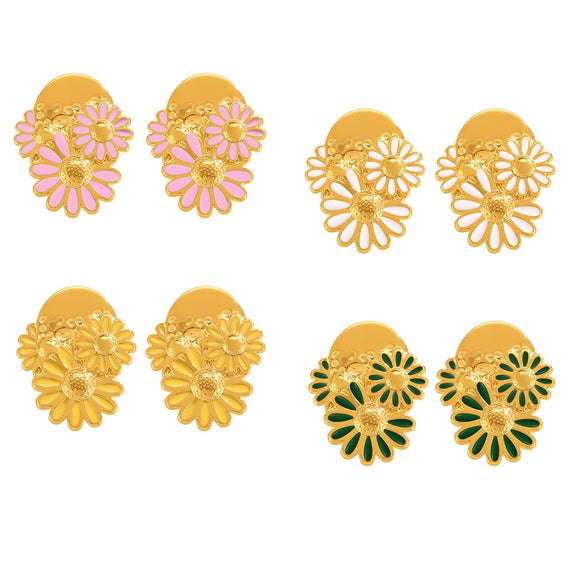 Wholesale Women's Vintage Temperament Titanium Steel Drop Oil Electroplated Chrysanthemum Daisy Geometry Earrings