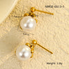 Wholesale Women's Vintage Titanium Steel And Stainless Steel Goldplated Petals Inlaid With Zircon Pearl Pendant Earrings