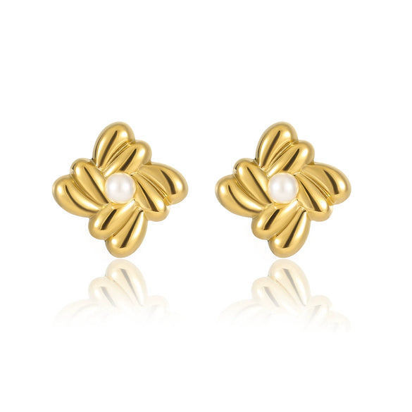 Wholesale Women's Vintage Titanium Steel Square Geometric Stainless Steel Inlaid Pearl Earrings Electroplated