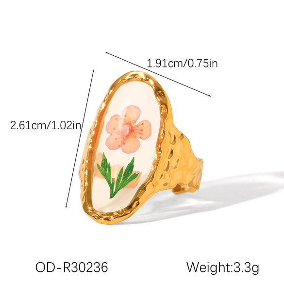 Wholesale Women's White Flower Ring In Titanium Steel With Vacuum Plating Non Fading High End Sense