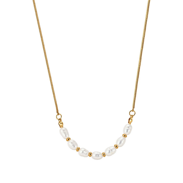 Wholesale Women's White Pearl Geometric Calendering Chain 18K Electroplated Necklace