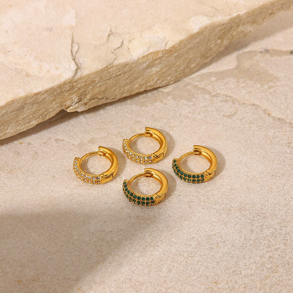Wholesale Women's Whitegreen Zircon Earrings In Geometric Pattern 18K Gold Plated Stainless Steel With Electroplating